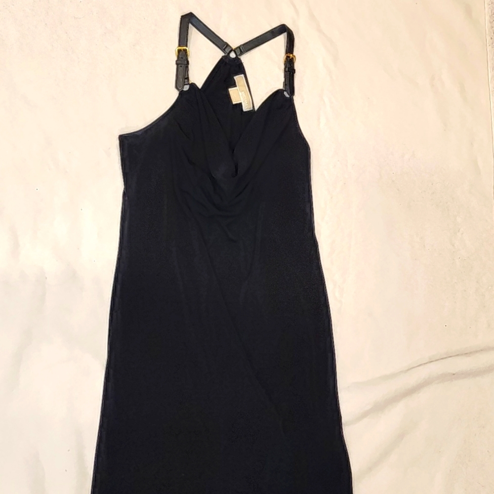 Michael Kors Little Black Dress With Leather Straps